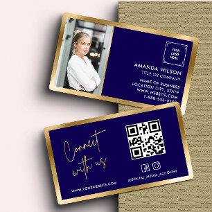 GOLD NAVY Social Media QR Code Foto und Logo Visitenkarte