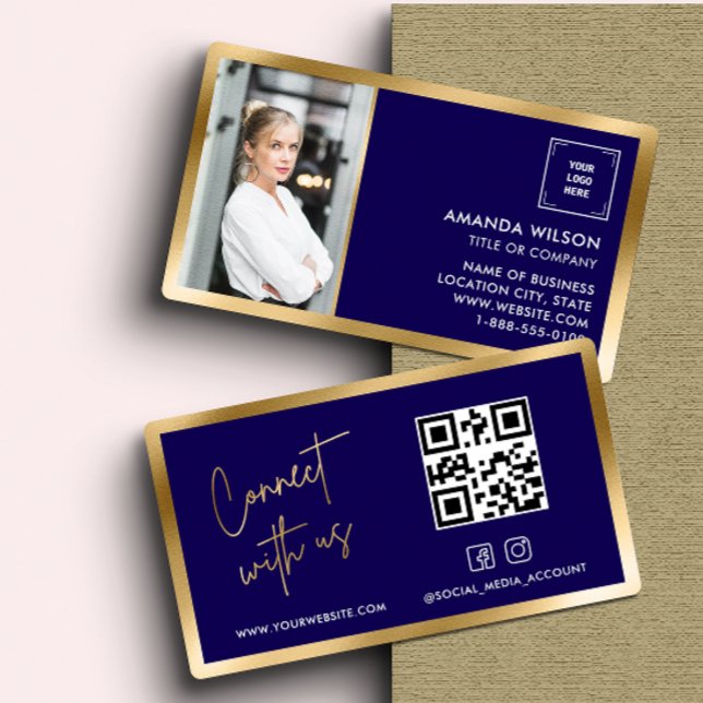 GOLD NAVY Social Media QR Code Foto und Logo Visitenkarte (Von Creator hochgeladen)