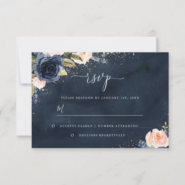 Gold Navy Sparkle RSVP Karte (Vorderseite)
