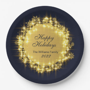 Gold Navy SparkLight Holiday Weihnachtsfest Party Pappteller