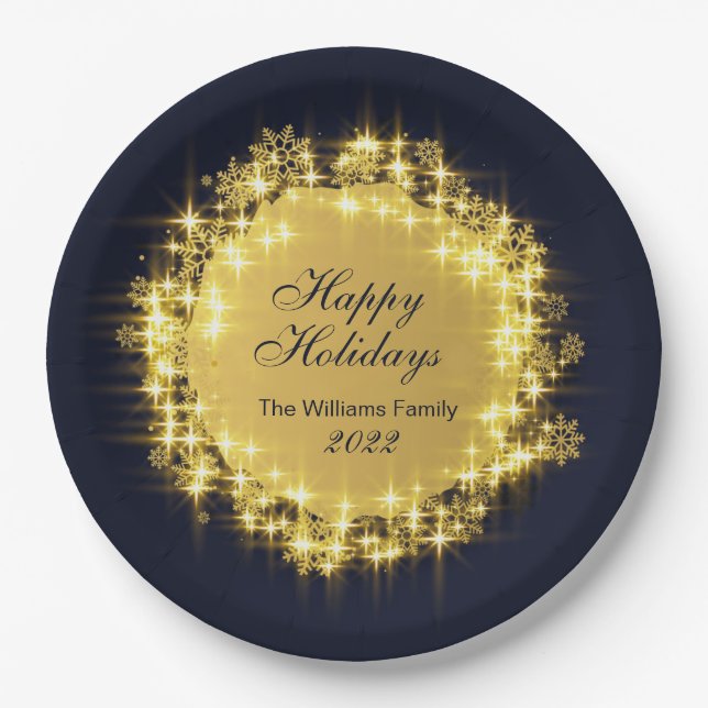 Gold Navy SparkLight Holiday Weihnachtsfest Party Pappteller (Vorderseite)