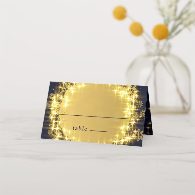 Gold Navy SparkLight Holiday Weihnachtsfest Party Platzkarte (Vorderseite)