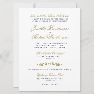Gold Navy Texte einfache Unterschrift Hochzeit Einladung