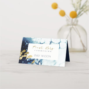 GOLD NAVY UNDERWATER SEA FISH FIRST HOLY COMMUNION PLATZKARTE