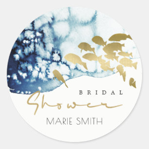 GOLD NAVY UNTERWASSER MEER FISCH BRIDAL SHOWER KLA RUNDER AUFKLEBER