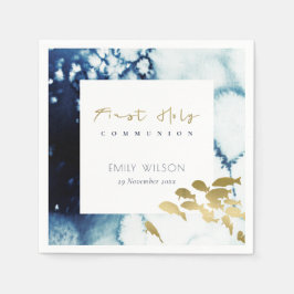 GOLD NAVY UNTERWASSERSEE FISCHEREIHOLY COMMUNION SERVIETTE