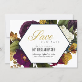 GOLD NAVY VINTAG RETRO BURGUNDY OCHRE FALL FLORAL SAVE THE DATE