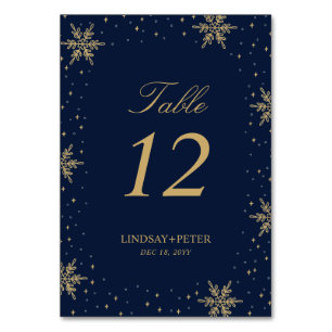 Gold & Navy Winter-Schneeflocken Hochzeitsshower Tischnummer