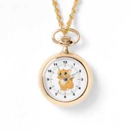 Gold Necklace Watch - Niedliche Katze Armbanduhr