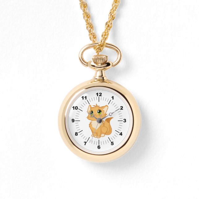 Gold Necklace Watch - Niedliche Katze Armbanduhr (Vorderseite)