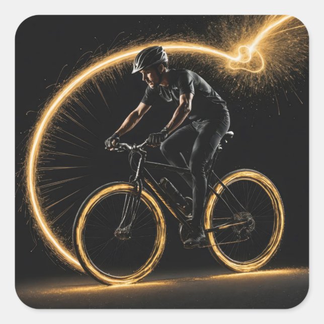 Gold Neon Bicycle Quadratischer Aufkleber (Vorderseite)