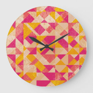 Gold neoner Hintergrund, bunte Lichteffekte. Große Wanduhr