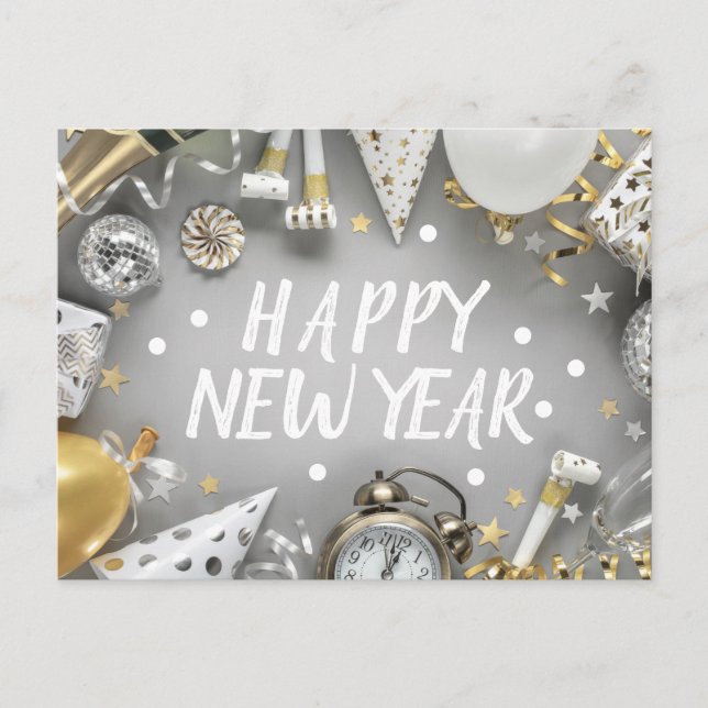 Gold New Year Party New Years Day Clipart Postkarte (Vorderseite)