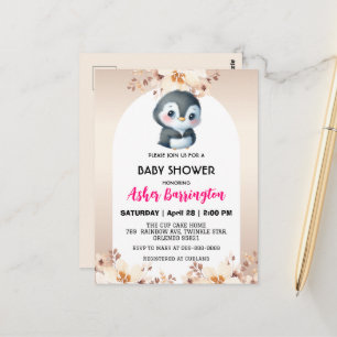 Gold Niedliche Pinguin Kirschblüten Baby Dusche Ki Postkarte