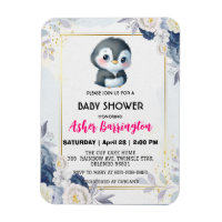 Gold Niedlicher Pinguin Blue Blume Babydusche Kind
