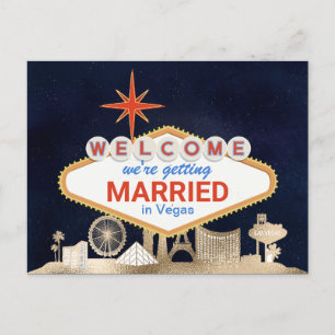 Gold Night Skyline Las Vegas Wedding Save the Date Postkarte