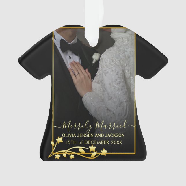 Gold Night Stars Rahmen Weihnachtsfeiern Foto Ornament (Vorderseite)