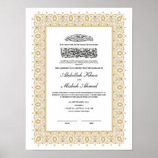 Gold-Nikkah-Zertifikat für islamische Hochzeit Poster