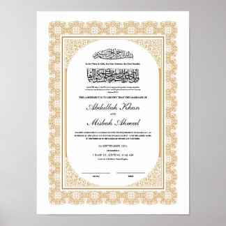 Gold-Nikkah-Zertifikat für islamische Hochzeit Poster