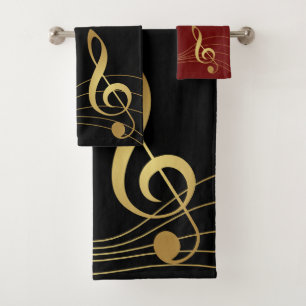Gold Notes-Musikhandtücher - The Treble Clef: Badhandtuch Set