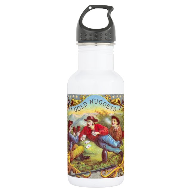 Gold Nuggets Antique Cigar Label Edelstahlflasche (Vorderseite)