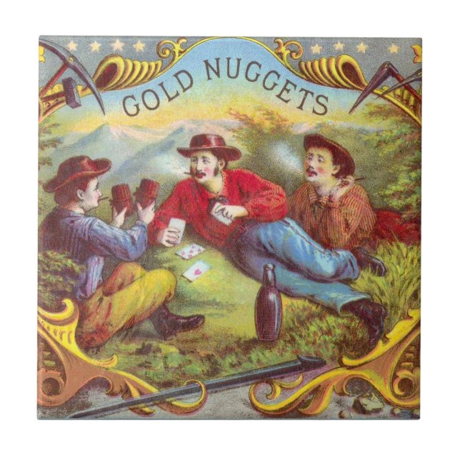 Gold Nuggets Antique Cigar Label Fliese (Vorderseite)