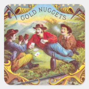 Gold Nuggets Antique Cigar Label Quadratischer Aufkleber