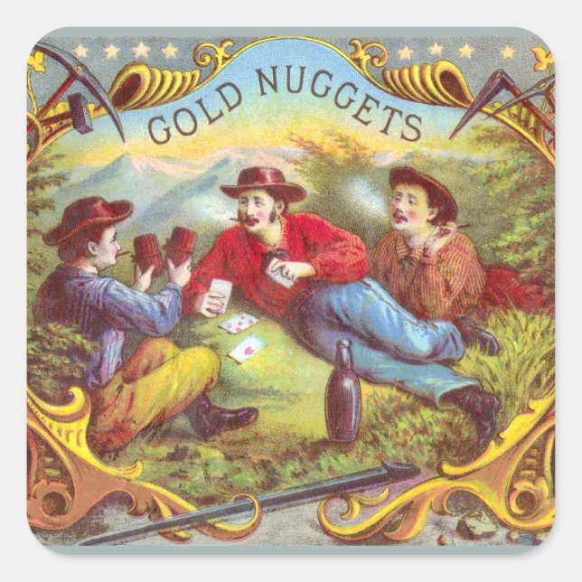 Gold Nuggets Antique Cigar Label Quadratischer Aufkleber (Vorderseite)