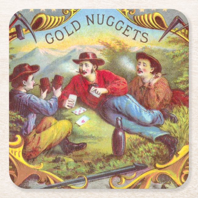 Gold Nuggets Antique Cigar Label Rechteckiger Pappuntersetzer (Vorderseite)
