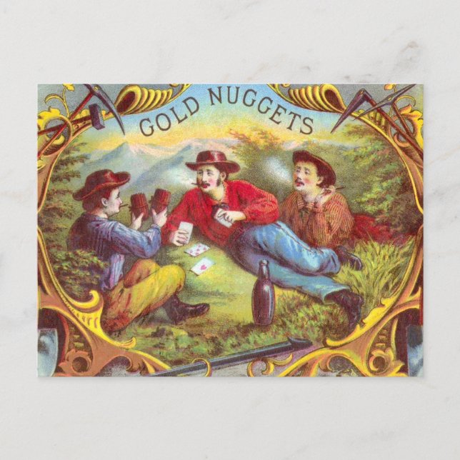 Gold Nuggets: Antique Cigar Label Wild West Art Postkarte (Vorderseite)