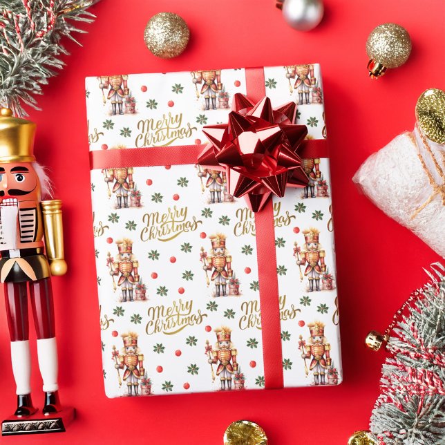 Gold Nutcracker Fest Frohe Weihnachten Geschenkpapier (Gold Nutcracker Festive Merry Christmas Wrapping Paper)