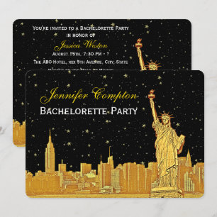 Gold NYC Skyline #2 Black Starry BGH Brautparty Einladung