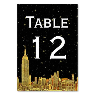 Gold NYC Skyline Starry Sky Tischnummer DIY BG