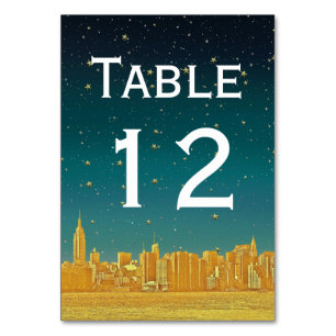 Gold NYC Wide Skyline Etch Dusk Starry DIY BG Tischnummer