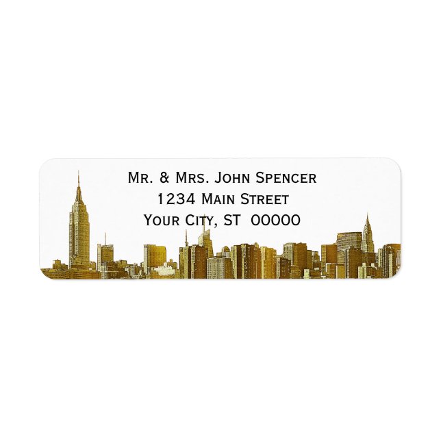 Gold NYC Wide Skyline Etched BW Address Label (Vorne)