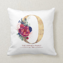 Gold O Monogram Floral Burgund Red and Navy Blue Kissen