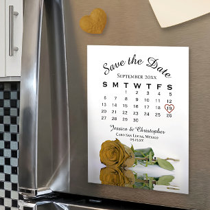 Gold Ochre Rose Save the Date Kalender Magnet