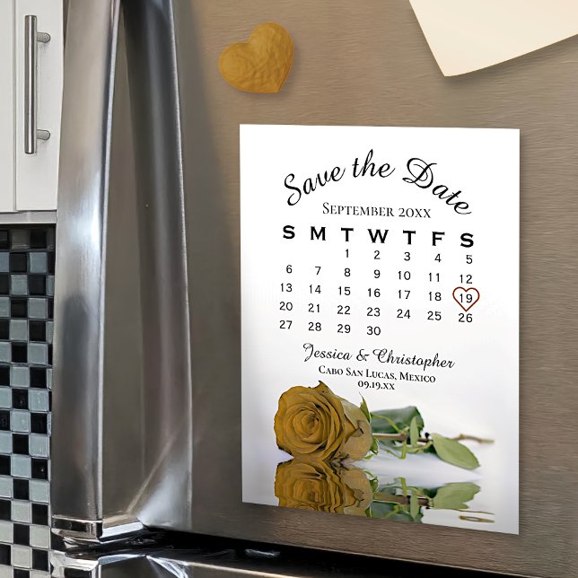 Gold Ochre Rose Save the Date Kalender Magnet (Von Creator hochgeladen)
