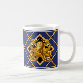 Gold Octopus Ship Rope Navy Blue Nautical Tasse/Cu Kaffeetasse