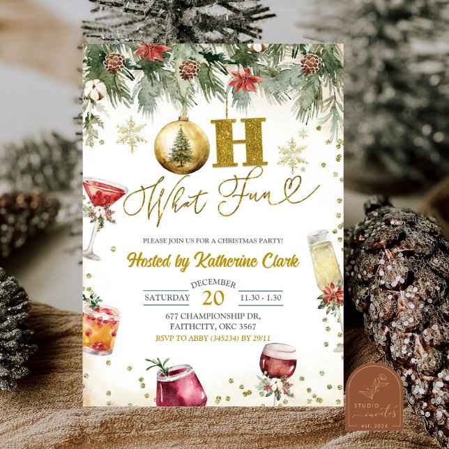 Gold Oh, was Spaß Weihnachts-Cocktail-Feier Einladung (Von Creator hochgeladen)