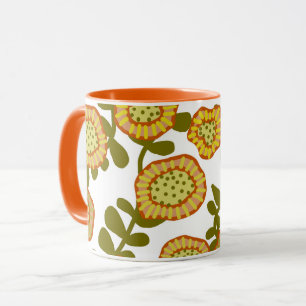 Gold Olive Orange Floral Design © Cathy Thompson Tasse