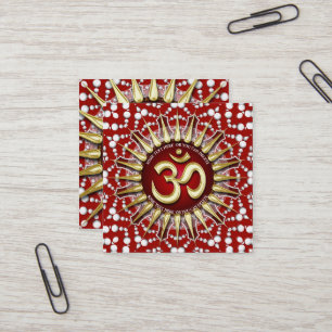 Gold OM Holiday Red White Mandala Square Quadratische Visitenkarte