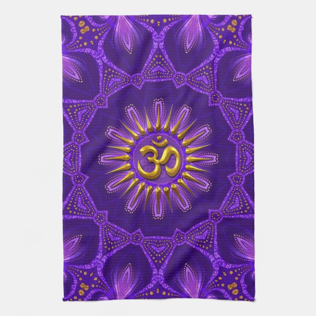Gold OM Purple Goa Flame Home Decor Geschirrtuch (Vertikal)