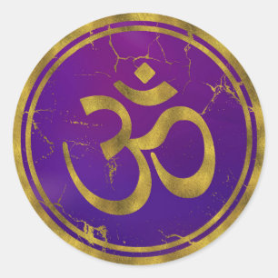 Gold-OM-Symbol - Om, Omkara auf Lila/Indigo Runder Aufkleber