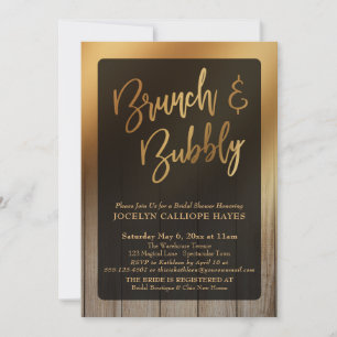 Gold Ombre Barn Wood Brunch & Bubbles Einladung