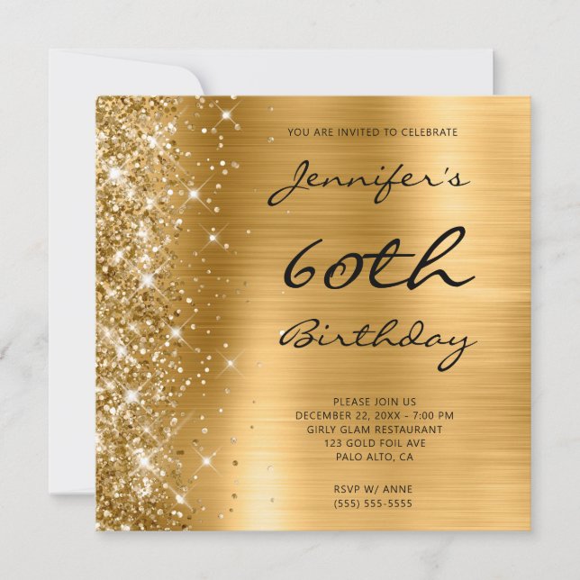 Gold Ombre Foil Verlassen Glitzer 60. Geburtstag Einladung (Vorderseite)