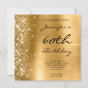 Gold Ombre Foil Verlassen Glitzer 60. Geburtstag Einladung