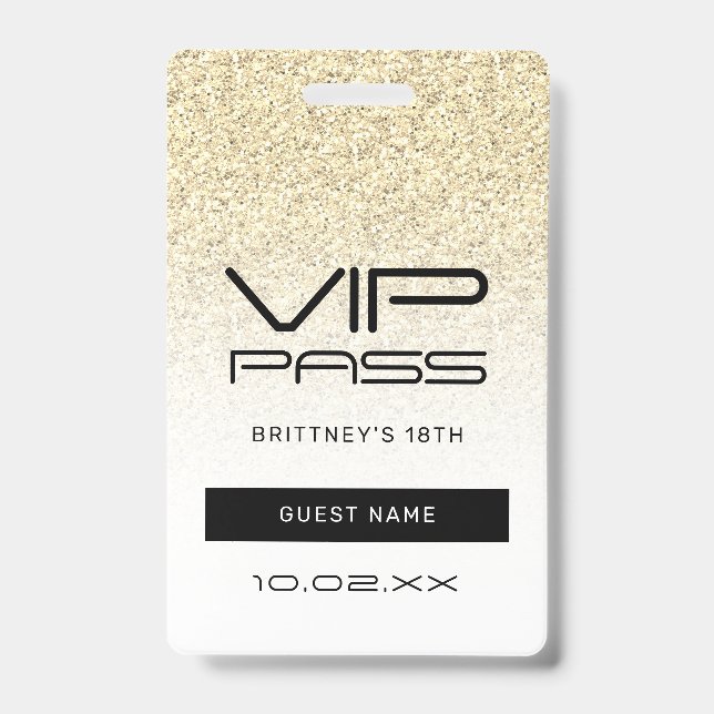 Gold Ombre Glitzer Glam VIP Pass 18. Einladung Ausweis (Vorderseite)