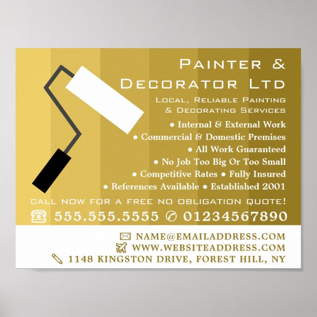 Gold Ombre & Paint Roller, Maler & Dekorator Poster (Vorne)