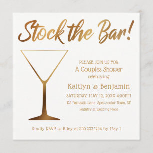 Gold Ombre & White Couples Bar Dusche Einladung